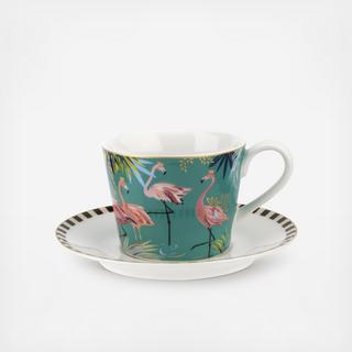 Sara Miller The Tahiti Flamingo Teacup & Saucer