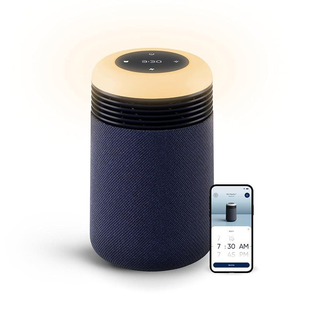 BLUEAIR Purifier for Bedroom - Mini Restful - Sunrise Clock with HEPASilent Filtration and Wake Up Light - Cleans Air and Supports Circadian Rhythm - USB-C and App Connectivity, Blue