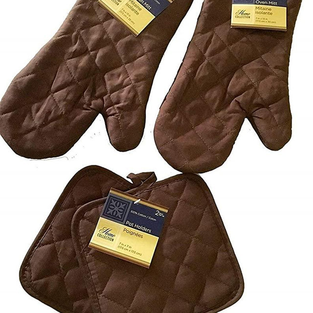 Home Collection Kitchen Oven Mitt Pot Holder Set Kitchen Linens Oven Mitt Pot Holder Pack (Brown)