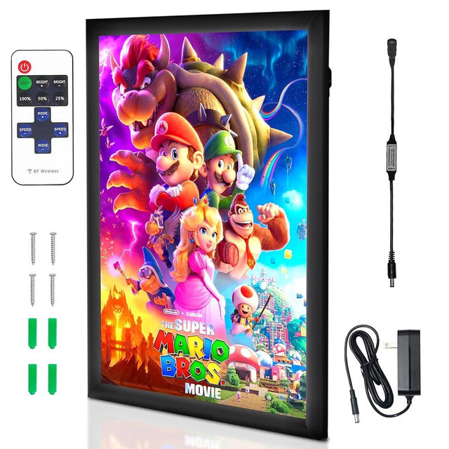 NexaFrame LED Backlit Movie Poster Frame - 16 x 24 Black Cinema Box for Posters, Framed Wall Art Lights for Paintings & Pictures, Digital Signage Display, Lighted Theater Advertising Signs, Light Box