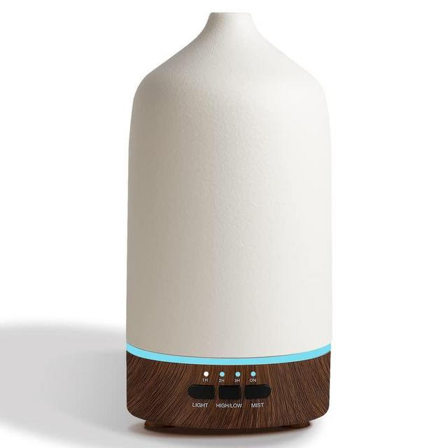 Essential Oil Diffuser Aromatherapy Humidifier - 300ML Ceramic Ultrasonic Defuser Quiet Aroma Infuser Air Vaporizer with 7 Lights & 2 Mist for Home Large Room White