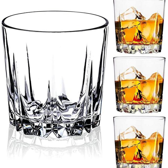 GLASKEY Whiskey Glasses Set of 4,Rocks Glasses,Dishwasher Safe Crystal Glasses,Lead-free Cocktail Old Fashioned Scotch Bar Glass,Whisky Glass Gift Set for Men