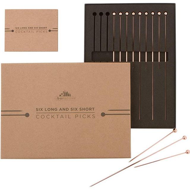 Copper Cocktail Picks – Combo Pack 12pc (4” & 8" - 6 pcs each) Copper Stir Sticks for Bloody Mary, Tom Collins, Olive Skewers, Drink Garnish, Shrimp or Appetizer Charcuterie, Rose Gold Cocktail Picks