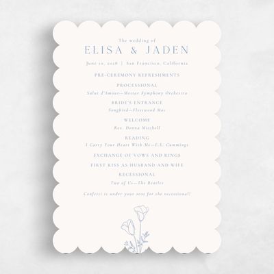 Blue Scalloped Wedding Program - Coquelicot