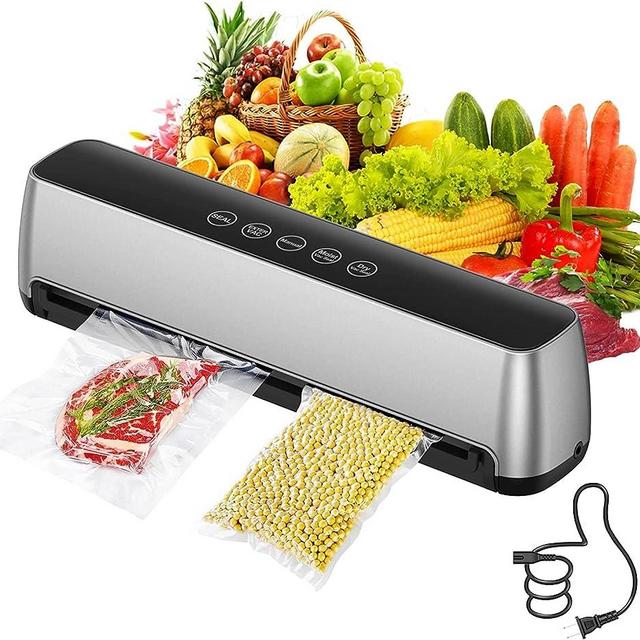 Vacuum Sealer Machine - Food-Vacuum-Sealer Automatic Air Sealing System for Food Storage Dry and Wet Food Modes LED Indicator Compact Design 11.8 Inch with 15Pcs Seal Bags Starter Kit (Silver)