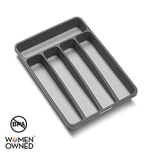 madesmart Classic Mini Silverware Tray - Granite | CLASSIC COLLECTION | 5-Compartments | Kitchen Organizer |Soft-grip Lining and Non-slip Rubber Feet | BPA-Free