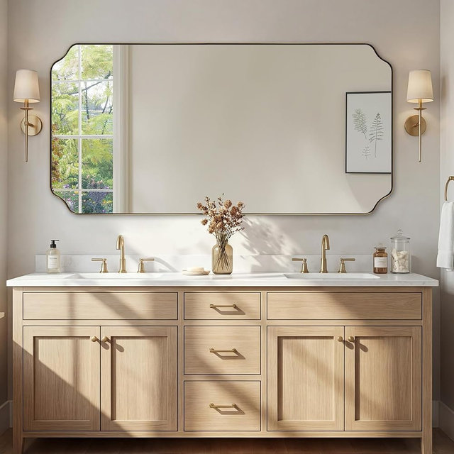 ANDY STAR 30"x60" Large Bathroom Mirror, Gold Scalloped Mirror for Bathroom, Brushed Brass Full Length Wall Mirror with Rust-Proof Stainless Steel Frame, Hangs Vertically or Horizontally