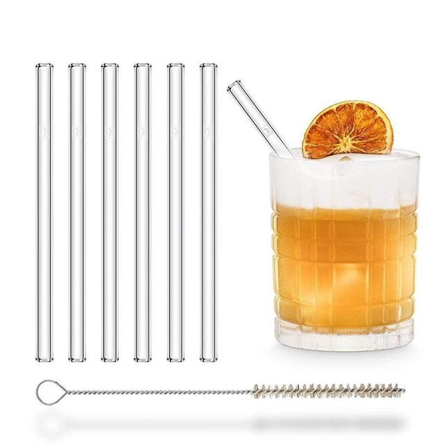 HALM Glass Straws - 6 Reusable Drinking Straws + Plastic-Free Cleaning Brush - Made in Germany - Dishwasher Safe - Eco-Friendly - 15 cm (6 in) x 0.9 cm - Perfect for Smoothies, Cocktails