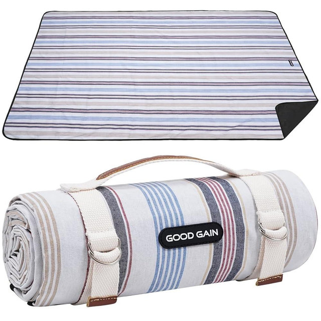 G GOOD GAIN Waterproof Picnic Blanket Portable with Carry Strap for Beach Mat or Family Outdoor Camping Party（Oyster）