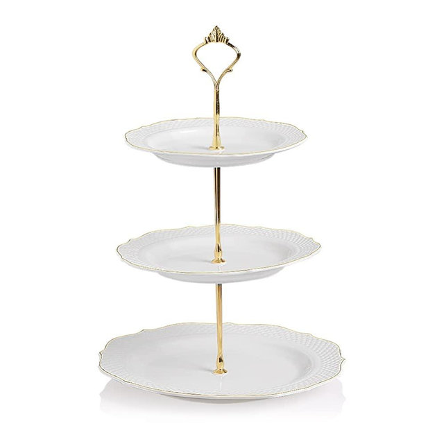 SWEEJAR 3 Tier Ceramic Cake Stand Wedding, Dessert Cupcake Stand for Tea Party Serving Platter (New White)