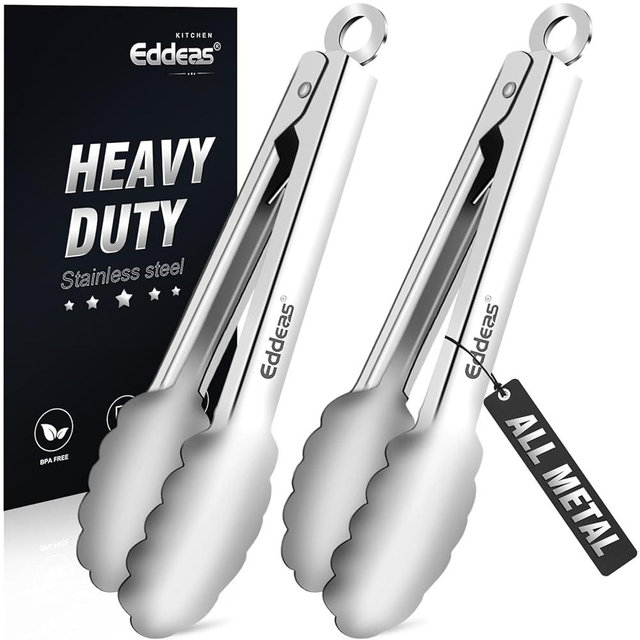 Eddeas 2 Pcs 7 Inch Small Tongs, All Metal Mini Tongs For Serving, Heavy Duty Stainless Steel Kitchen Tongs, For Cooking, Food, Buffet, Salad, Fruits, Bread, Dishwasher Safe