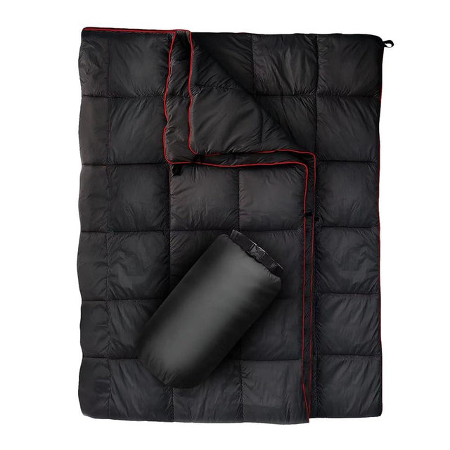 GLORSIGN Outdoor Puffy Camping Blanket, Lightweight Down Alternative Puffy Printed Camping Large Ultra Warm Hammock Top Quilt Waterproof Blanket for Traveling Picnic Beach Party Cold Weather (Black)