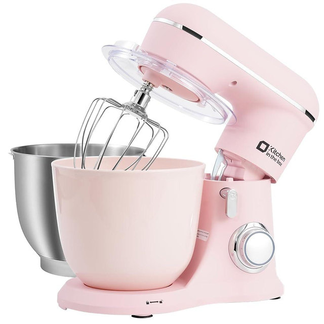 Kitchen in the box Stand Mixer, 4.5QT+5QT Two bowls Electric Food Mixer, 10 Speeds 3-IN-1 Kitchen Mixer for Daily Use with Egg Whisk,Dough Hook,Flat Beater (Rose Pink, 5QT)