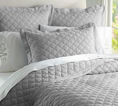 Belgian Linen Diamond Quilt, Queen Size, Flagstone Color