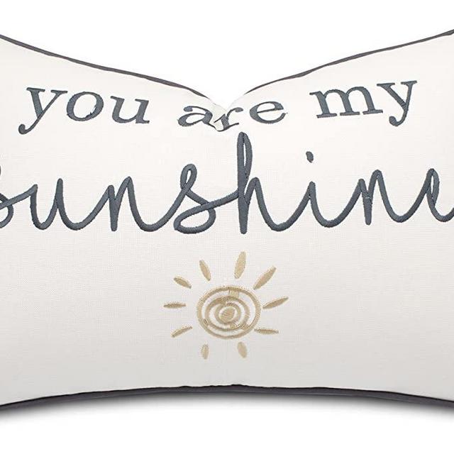 YugTex You are My Sunshine Cotton Embroidered Lumbar Decorative Accent Throw Pillowcase - Daughter's Room Decor - 12x18 Inches, Ivory