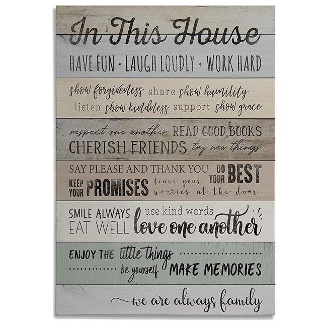 Renditions Gallery Rules Modern Artwork Print for Home Office Room Gallery Wrapped Canvas Wall Art Decor, 12x18, in This House