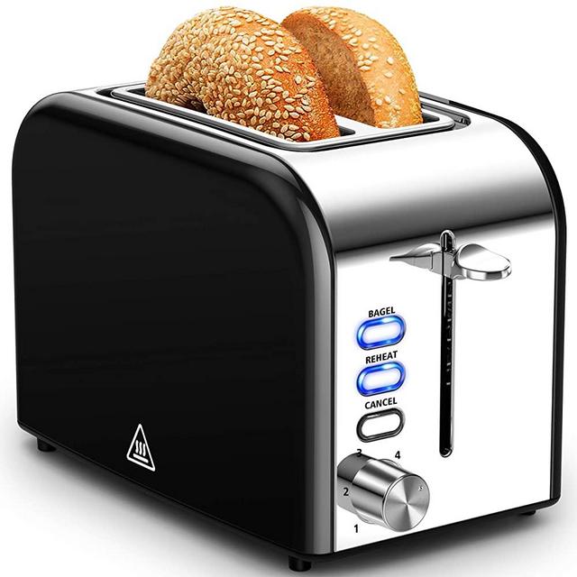 Toaster 2 Slice Extra Wide Slot Toasters Best Rated Prime Stainless Steel with Bagel/Reheat/Cancel Function Black Toaster for Bread with Removable Crumb Tray