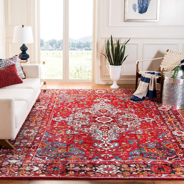SAFAVIEH Vintage Hamadan Collection Area Rug - 9' x 12', Red & Multi, Oriental Traditional Persian Design, Non-Shedding & Easy Care, Ideal for High Traffic Areas in Living Room, Bedroom (VTH222A)