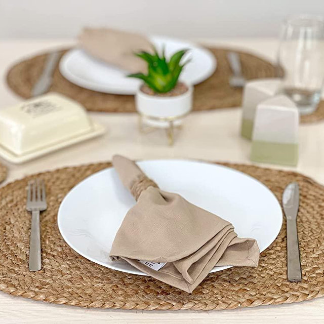Chardin home Jute Braided Oval PLACEMAT (Set of 4) | Boho Table mats | Artisanally Woven Rustic Table Linen | Color - Natural Jute. (13''x19'')