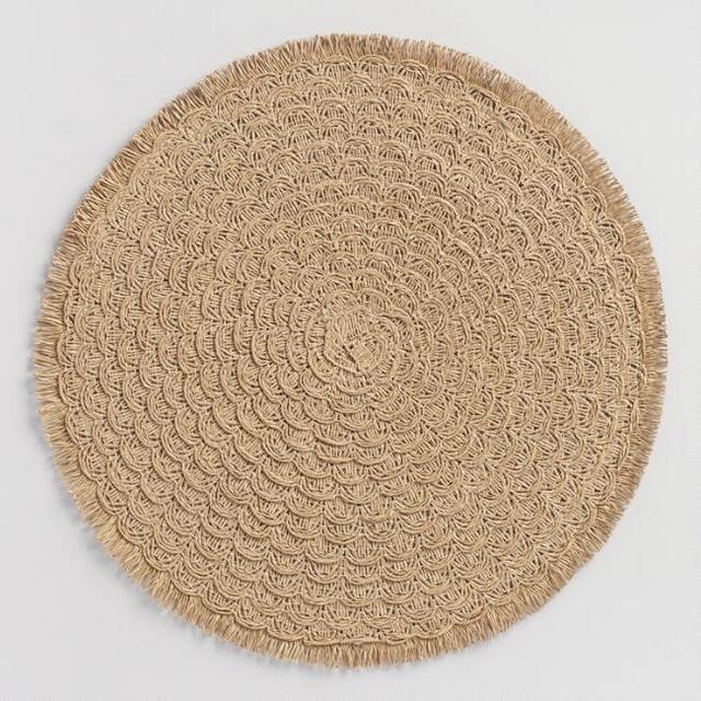 Round Natural Braided Placemats with Fringe Set of 4