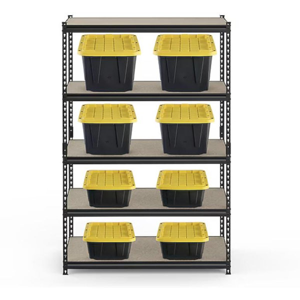 Project Source 5 -Tier Heavy Duty Black Metal Utility shelving unit with Solid Shelves ( 48-in W x 24-in D x 72-in H )