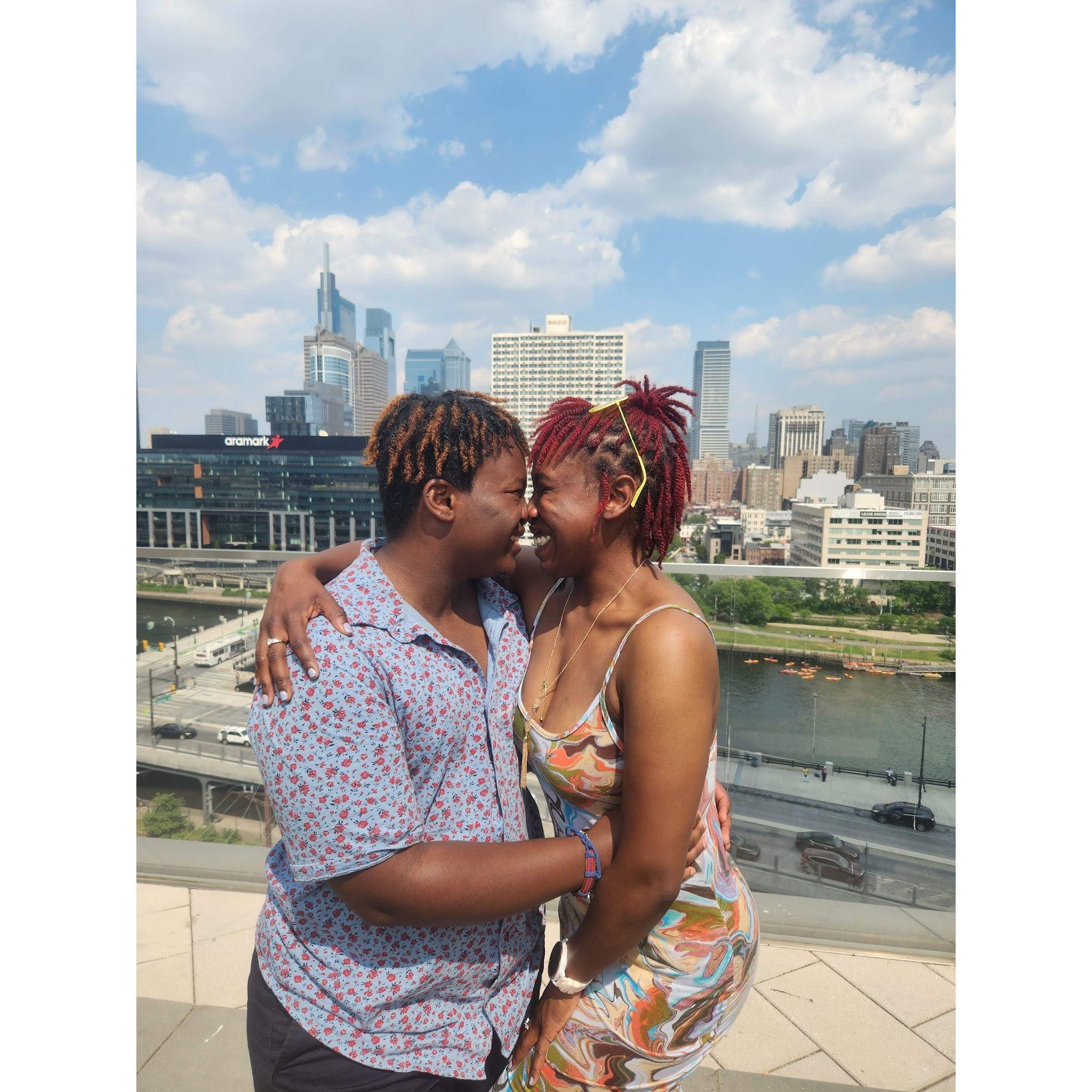 The day we got engaged at Cira Green in Philadelphia