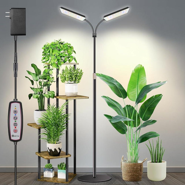 Wiaxulay Grow Light with Stand, Full Spectrum Floor Plant Lights for Indoor Growing, Height Adjustable 24-68, Ideal for Growing Large Plants, 4/8/12/16H Timer,3 Lighting Modes,306 LED (2 Heads)