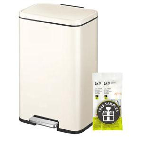 EKO Madison Vanilla Stainless Steel 50 Liter/13.2 Gallon Step Trash Can with Inner Liner - Fingerprint Resistant Finish