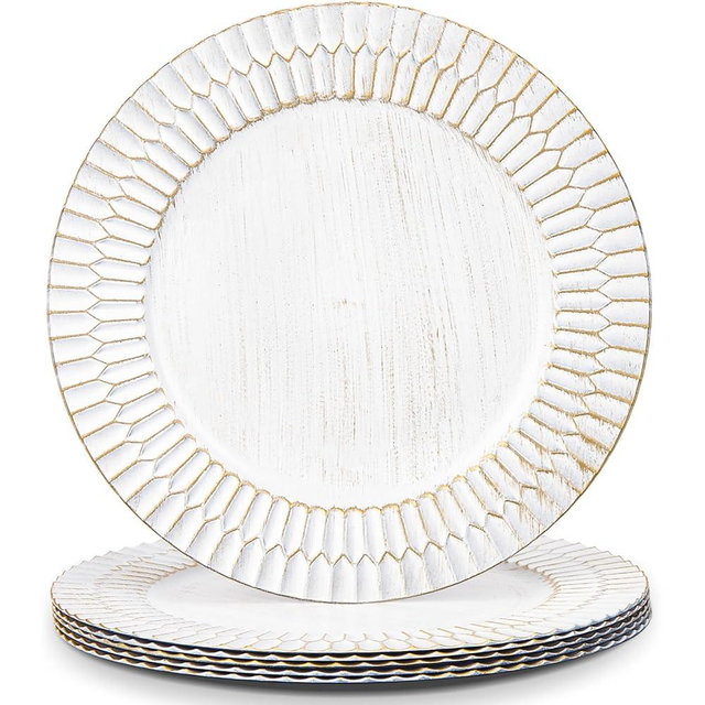 Kazozobi 13" White Chargers for Dinner Plates, Decorative Charger Plates, Plastic Charger & Service Plate 6 Pack Table Setting Bulk Wedding, Thanksgiving, Festival