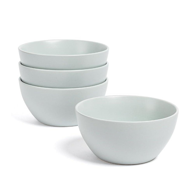 over&back Coupe Cereal Bowl Set - Stoneware Dishes - Comes with 4 Cereal Bowls - Easy-to-Stack Breakfast Place Settings - 6" x 6" x 2.6" - 25oz - Semi-Matte Fog Blue