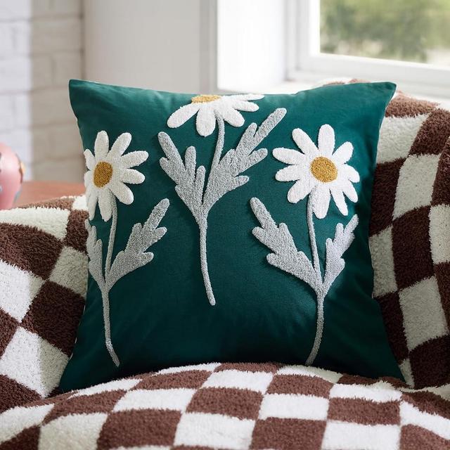 Bedsure U Series 100% Cotton Designer Throw Pillow Cover, Back to School Cute Floral 18x18 Pillow Cover for Minimalist Decor, Boho Embroidered Decorative Pillow Cover for Couch Bed, Gift