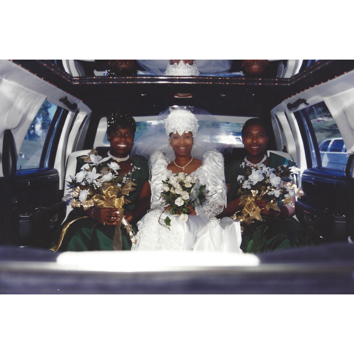 LaVonya and her Matron of Honor (Aneisa) and Maid of Honor (DeVonne) in the Excalibur Limousine --Looking radiant!!
