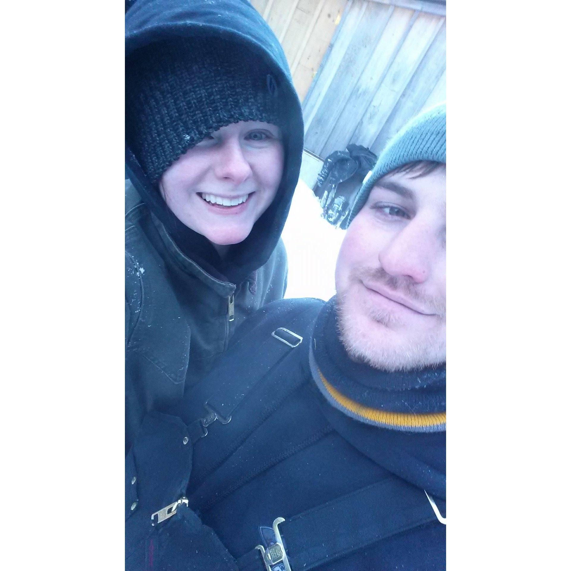 Loading wood in the dead of winter (pretty sure it was lower than - 30 this year...) but couldn't be happier!