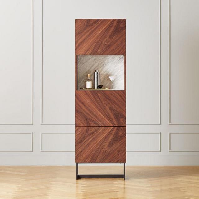 CB2 Suspend Black Marble and Dark Wood Bar Cabinet