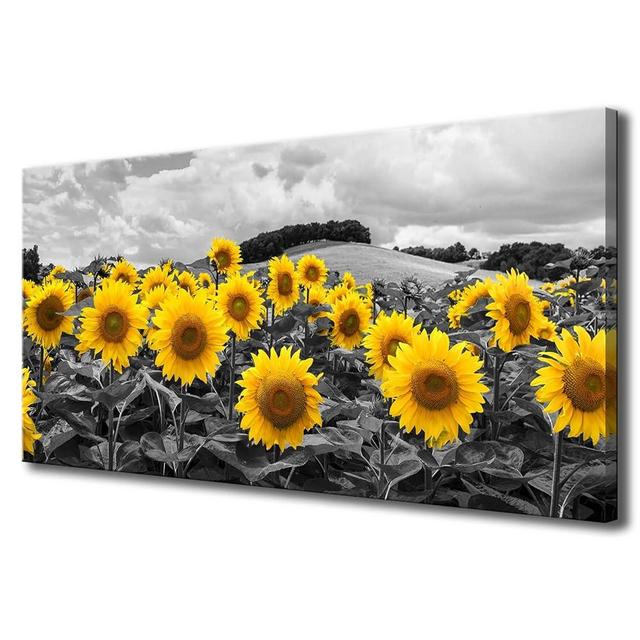 KLVOS Large Sunflower Art Wall Decor Black and White Floral Canvas Wall Art Giclee Print on Canvas Framed and Stretched Modern Home Living Room Bedroom Office Decoration Ready to Hang 24"x48"