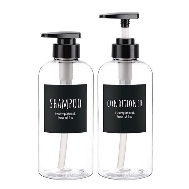 Shampoo and Conditioner Bottles, Segbeauty 2 Pack 16.9oz Refillable Shampoo Bottles, 500ml Labeled Clear Shower Bottles Refillable, Large Empty Plastic Bathroom Soap Lotion Shampoo Dispenser with Pump