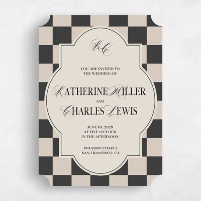 Charcoal, Beige Wedding Invitation - Sarlat Portrait
