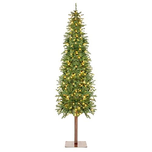 Best Choice Products 6ft Pre-Lit Hinged Artificial Alpine Slim Pencil Christmas Tree Holiday Decoration w/ 250 LED Lights, 700 Tips, Metal Stand