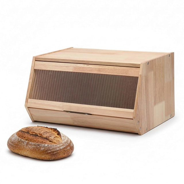 LIBKEN Bread Box – Durable Wooden Bread Bin with Secure Plastic Lid, Scandinavian-Inspired Design for Kitchen Countertop – Stylish Storage for Bread & Pastries