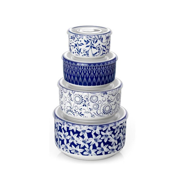 vancasso Ceramic Nesting Bowls with Lids Set of 4, Serving Bowls for Food Storage, Prep Bowl, Ceramic Bowl for Kitchen, Microwave & Dishwasher Safe, 60+36+20+10 Oz, Series SELENE