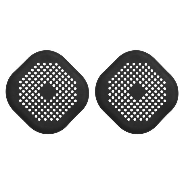 Unique Bargains Shower Drain Hair Catcher Square Drain Cover with Suction Cup Silicone Strainer Hair Stopper Black 2pcs