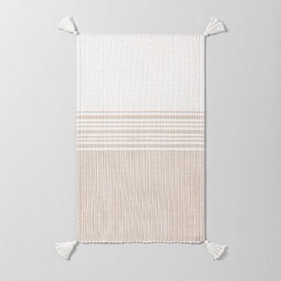 Neutral Center Stripes Colorblock Bath Rug Beige/Cream - Hearth & Hand™ with Magnolia