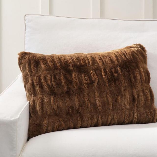Faux Fur Ruched Lumbar Pillow Cover, 16 x 26", Tobacco Ruched Lumbar