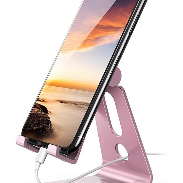 Adjustable Cell Phone Stand - Lamicall Phone Desk Holder, Cradle, Dock, Mobile Smartphone Stand, Compatible with iPhone 12 Mini 11 Pro Xs Max XR X 8 7 6 Plus SE Charging, Desktop Accessories Rose Gold