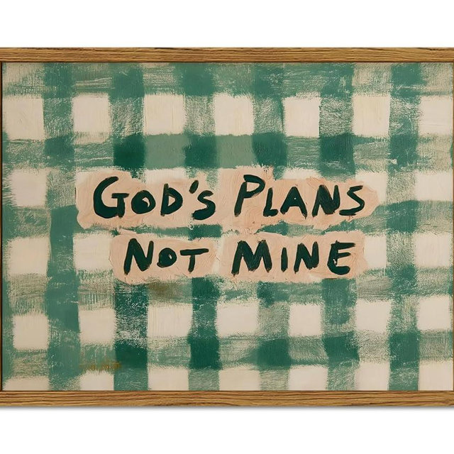 Framed God's Plans Not Mine Canvas Wall Art, Inspirational Faith Quote Pictures Wall Decor, Green Gingham Paintings Prints Christian Home Decor for Living Room Bedroom Dorm Office 12x16 inch