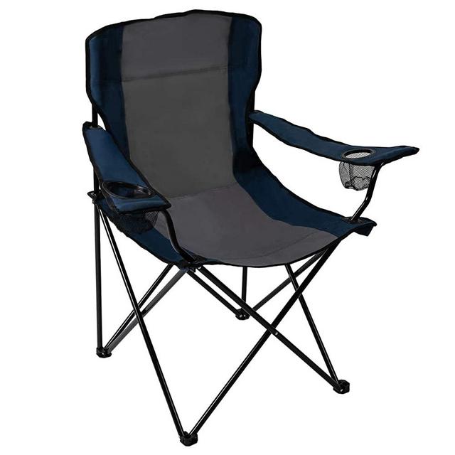 Pacific Pass Quad Chair for Camping and Fishing with Two Cup Holders, Carry Bag Included, Supports 225lbs, Middle, Blue/Gray