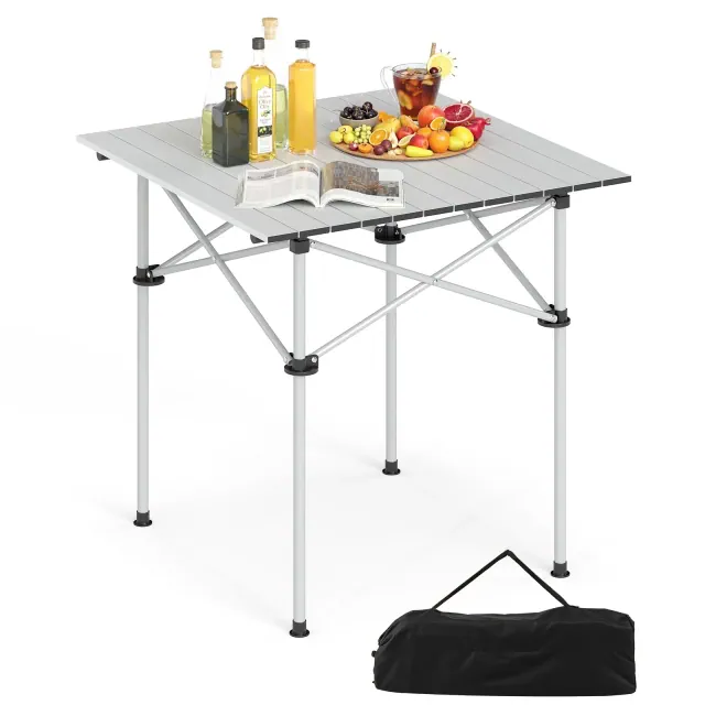 Costway Folding Roll-up Camping Table w/Metal Legs Carry Bag for Picnic Hiking BBQ Silver