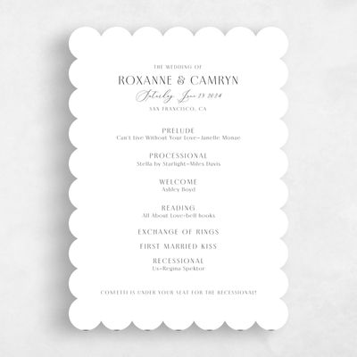 White Scalloped Wedding Program - Paloma