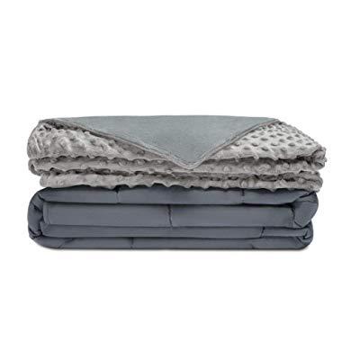Quility Premium Adult Weighted Blanket & Removable Cover | 15 lbs | 60"x80" | for Individual Between 140-190 lbs | Full Size Bed | Premium Glass Beads | Cotton/Minky | Grey/Grey