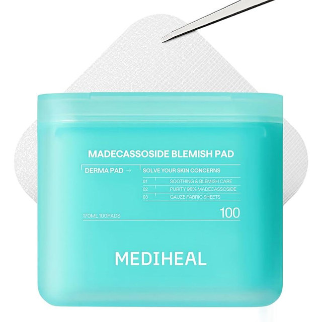 MEDIHEAL Toner Pads 100 Count - Madecassoside Blemish Care Toner Pad with Centella Asiatica - Improves Uneven Skin Tone & Deep Hydration - Vegan Hypoallergenic Face Gauze, Korean Skin Care